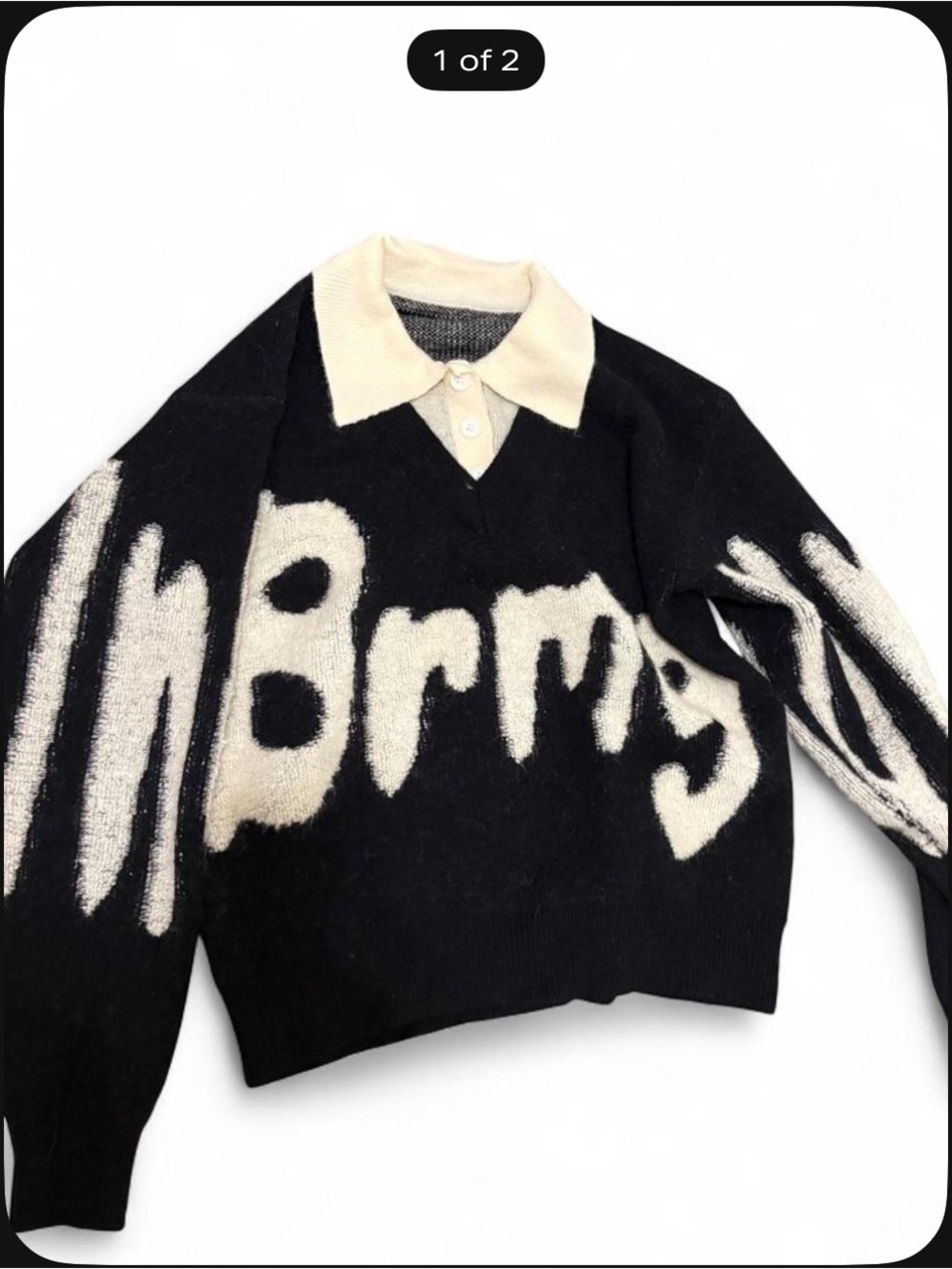 SHEIN Black Sweater with Cream Graphic Polo Collar